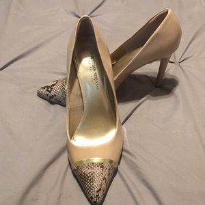 Christian Siriano nude snake skin heels